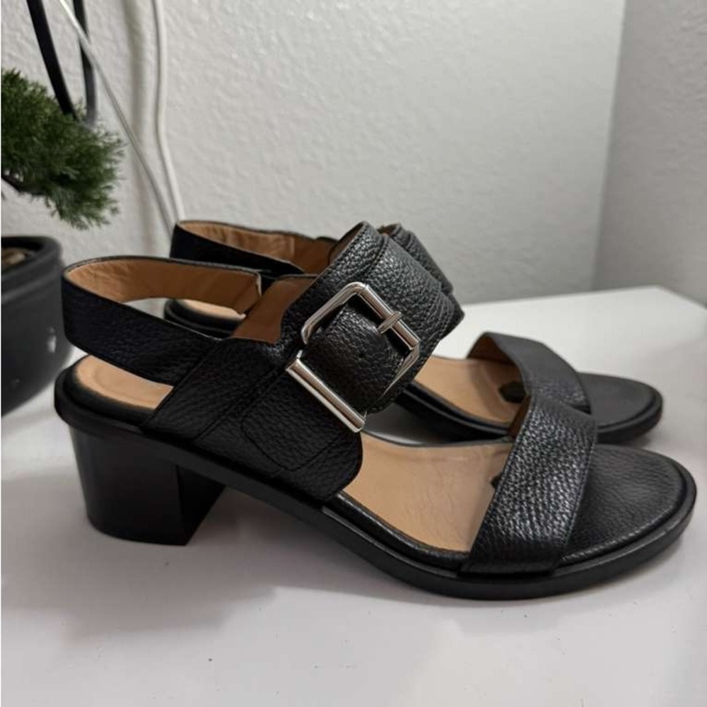 Aquatalia Black Leather Sandals with Silver Buckle - Picture 1 of 5